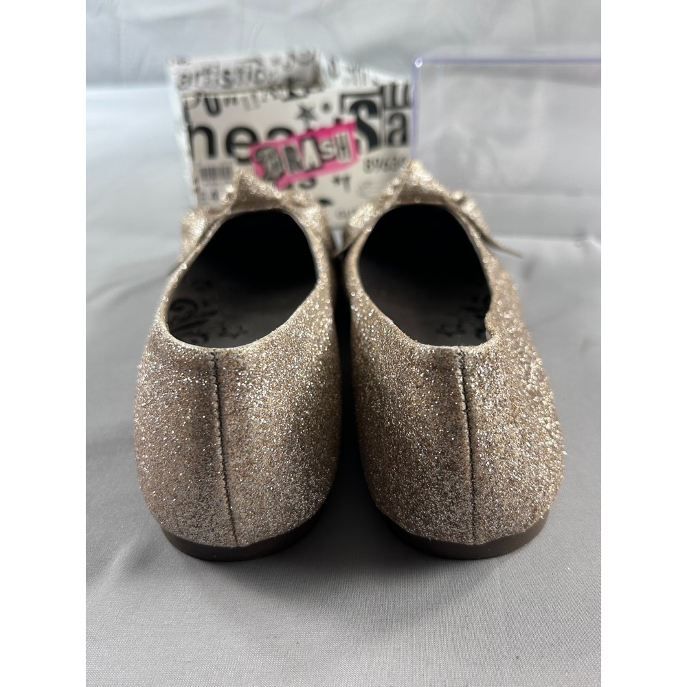 Brash Women Ballet Flats Size 4.5 Gold Glitter Bow Slip‎ On Y2K Glam Cute - Picture 7 of 9